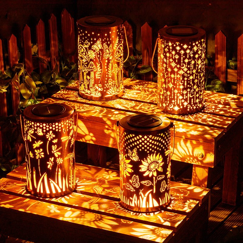 Solar outdoor hand lamp hollow pattern