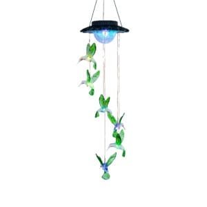 Solar-powered hummingbird wind chimes